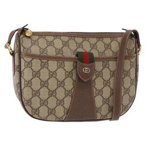 Authentic GUCCI GG Supreme Web Sherry Line Bag PVC Beige Gold 001 123 6177